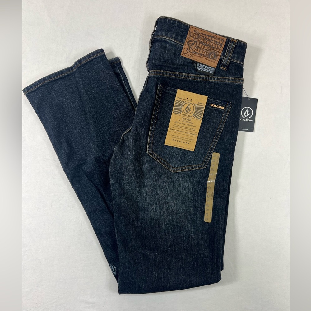 NWT Volcom Mens Solver Denim Dark Wash Jeans Modern Fit Size 28